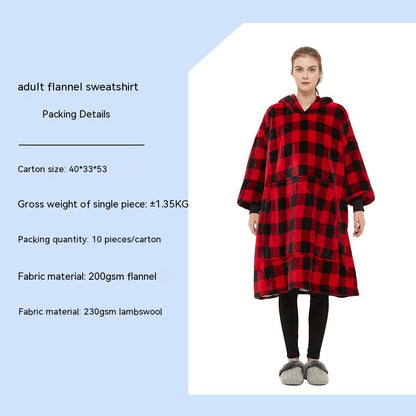 Cross-border Amazon Flannel Lazy Blanket Double-layer Fleece Blanket Hoodie Lambswool Pajamas Lazy Clothes