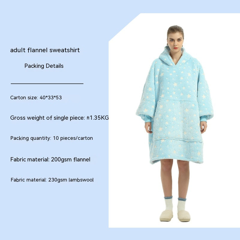 Cross-border Amazon Flannel Lazy Blanket Double-layer Fleece Blanket Hoodie Lambswool Pajamas Lazy Clothes