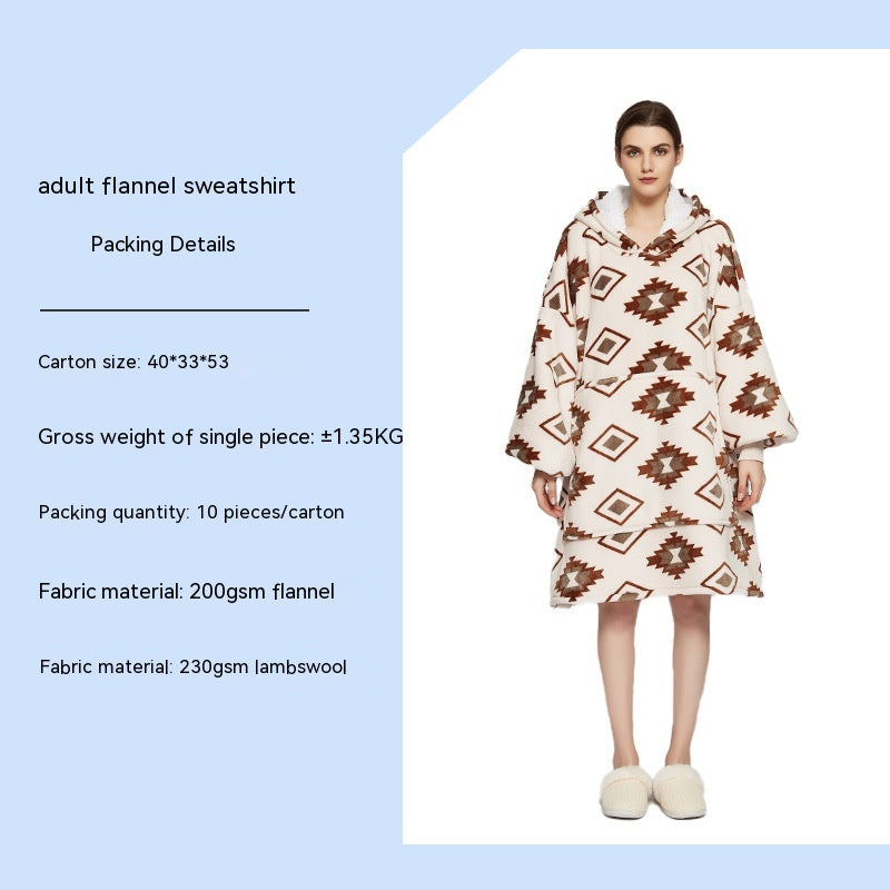 Cross-border Amazon Flannel Lazy Blanket Double-layer Fleece Blanket Hoodie Lambswool Pajamas Lazy Clothes