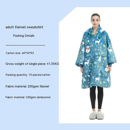 Cross-border Amazon Flannel Lazy Blanket Double-layer Fleece Blanket Hoodie Lambswool Pajamas Lazy Clothes