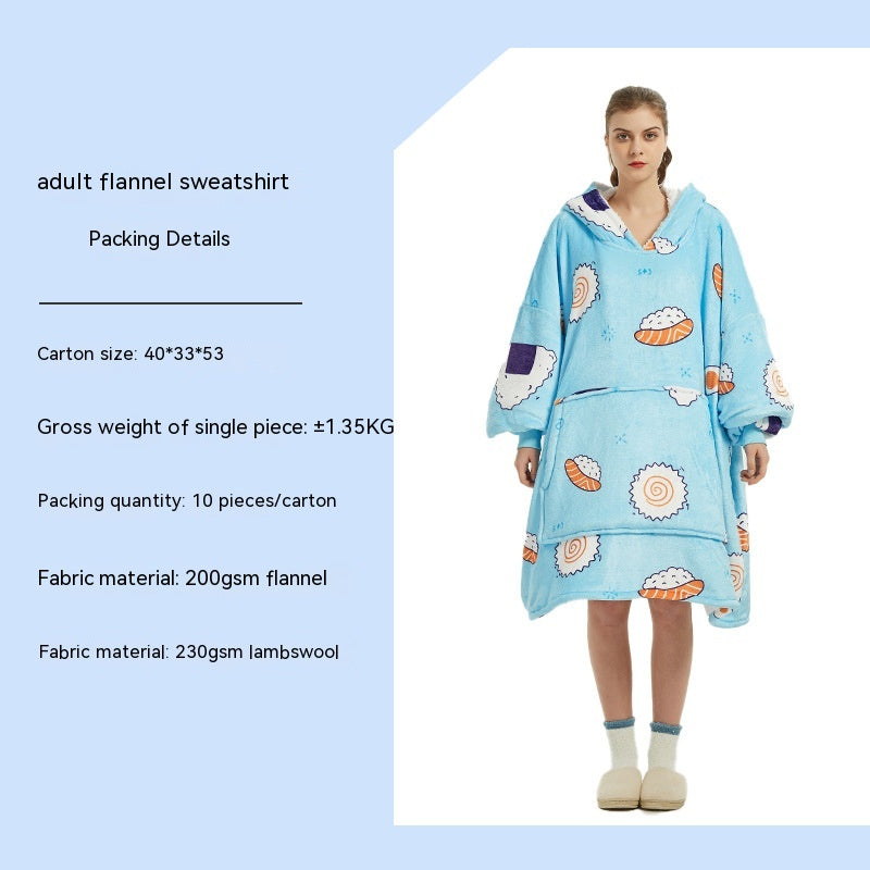 Cross-border Amazon Flannel Lazy Blanket Double-layer Fleece Blanket Hoodie Lambswool Pajamas Lazy Clothes