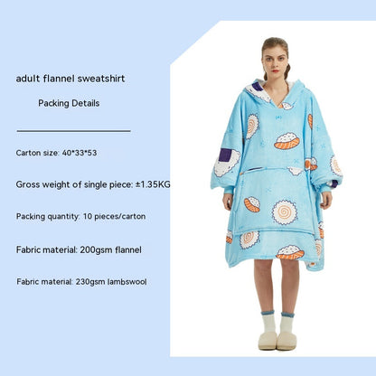 Cross-border Amazon Flannel Lazy Blanket Double-layer Fleece Blanket Hoodie Lambswool Pajamas Lazy Clothes