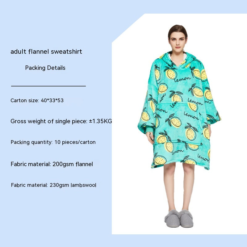 Cross-border Amazon Flannel Lazy Blanket Double-layer Fleece Blanket Hoodie Lambswool Pajamas Lazy Clothes