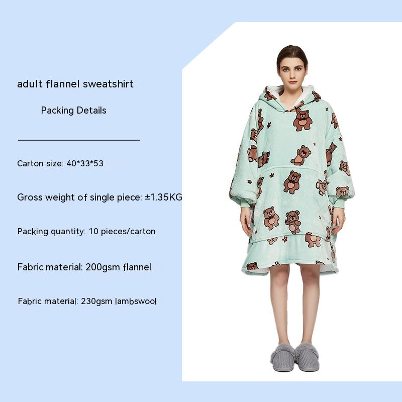 Cross-border Amazon Flannel Lazy Blanket Double-layer Fleece Blanket Hoodie Lambswool Pajamas Lazy Clothes