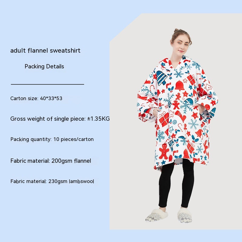 Cross-border Amazon Flannel Lazy Blanket Double-layer Fleece Blanket Hoodie Lambswool Pajamas Lazy Clothes
