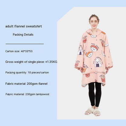 Cross-border Amazon Flannel Lazy Blanket Double-layer Fleece Blanket Hoodie Lambswool Pajamas Lazy Clothes