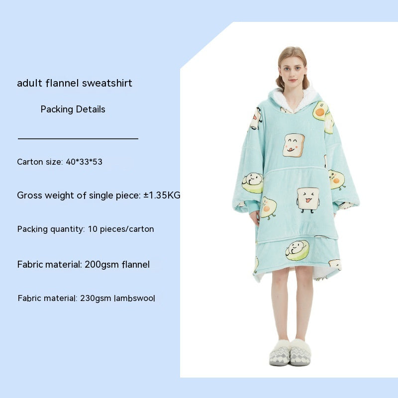Cross-border Amazon Flannel Lazy Blanket Double-layer Fleece Blanket Hoodie Lambswool Pajamas Lazy Clothes