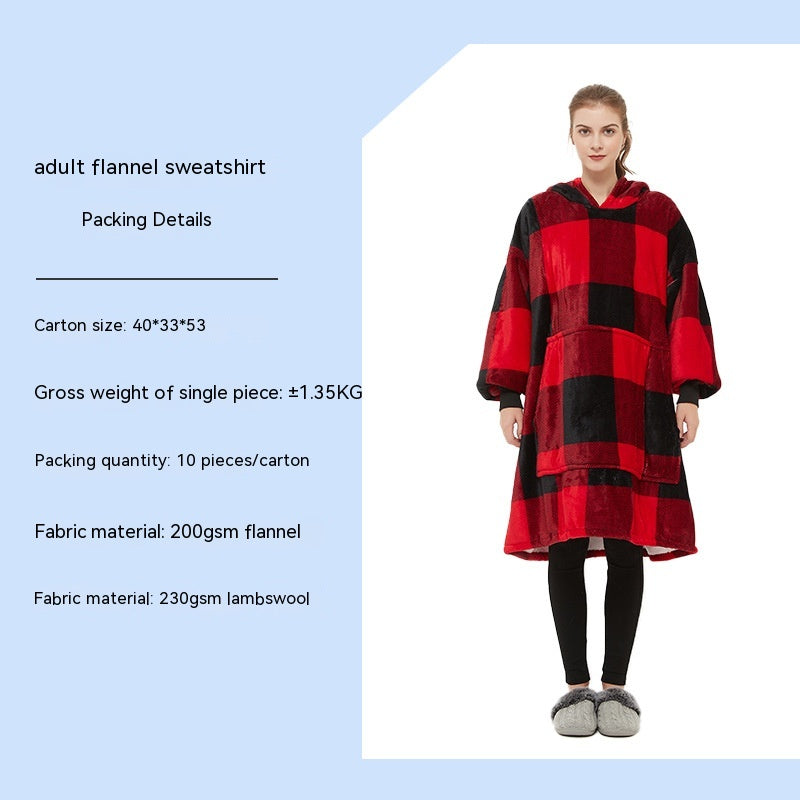 Cross-border Amazon Flannel Lazy Blanket Double-layer Fleece Blanket Hoodie Lambswool Pajamas Lazy Clothes