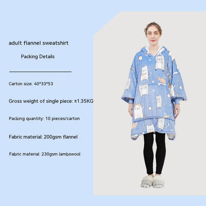 Cross-border Amazon Flannel Lazy Blanket Double-layer Fleece Blanket Hoodie Lambswool Pajamas Lazy Clothes