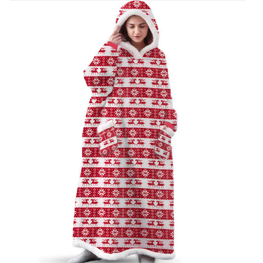 Christmas Hoodie Warm Long Elk Print Blanket