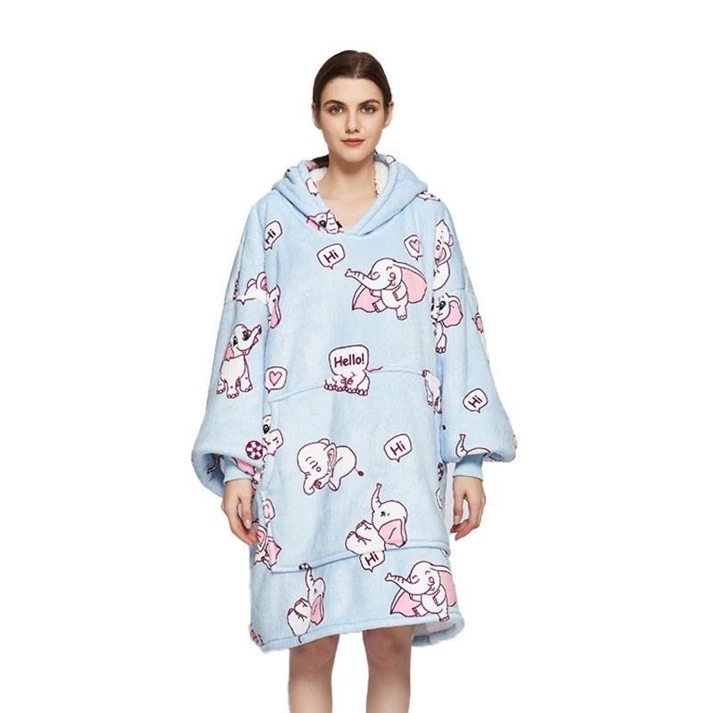 Cross-border Amazon Flannel Lazy Blanket Double-layer Fleece Blanket Hoodie Lambswool Pajamas Lazy Clothes