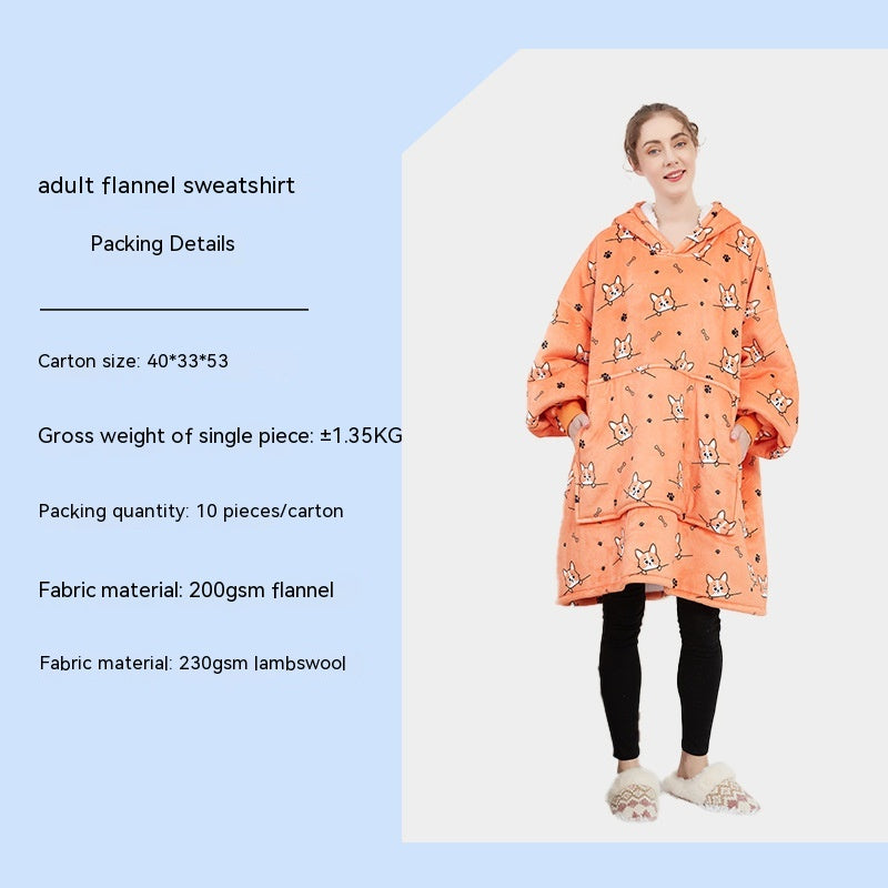 Cross-border Amazon Flannel Lazy Blanket Double-layer Fleece Blanket Hoodie Lambswool Pajamas Lazy Clothes