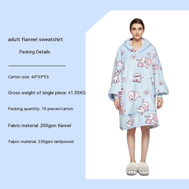 Cross-border Amazon Flannel Lazy Blanket Double-layer Fleece Blanket Hoodie Lambswool Pajamas Lazy Clothes