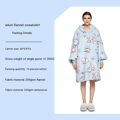 Cross-border Amazon Flannel Lazy Blanket Double-layer Fleece Blanket Hoodie Lambswool Pajamas Lazy Clothes