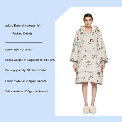 Cross-border Amazon Flannel Lazy Blanket Double-layer Fleece Blanket Hoodie Lambswool Pajamas Lazy Clothes