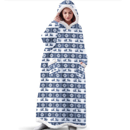 Christmas Hoodie Warm Long Elk Print Blanket