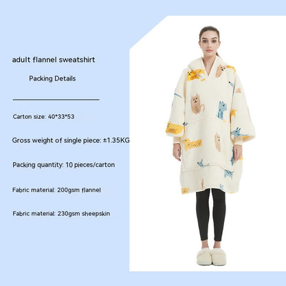 Cross-border Amazon Flannel Lazy Blanket Double-layer Fleece Blanket Hoodie Lambswool Pajamas Lazy Clothes