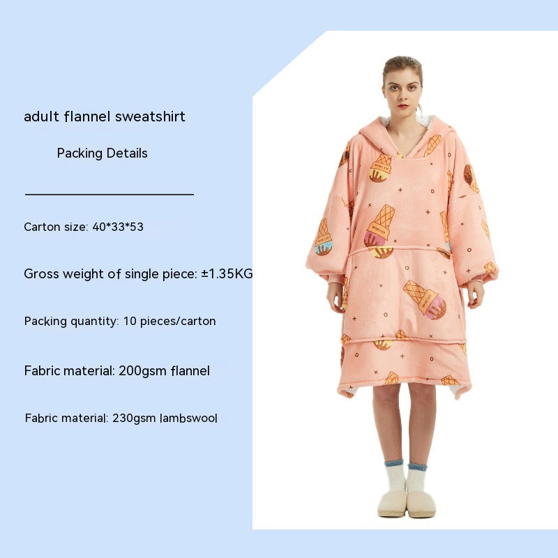 Cross-border Amazon Flannel Lazy Blanket Double-layer Fleece Blanket Hoodie Lambswool Pajamas Lazy Clothes