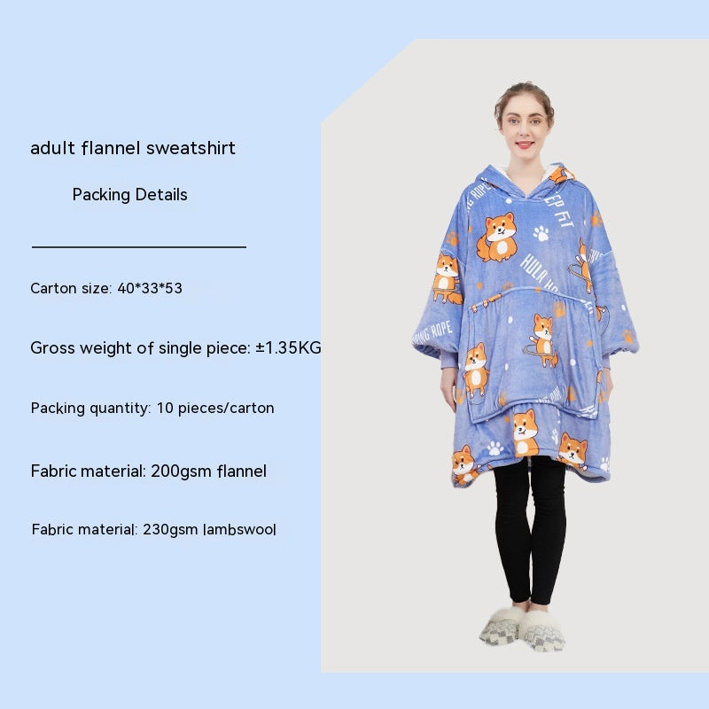 Cross-border Amazon Flannel Lazy Blanket Double-layer Fleece Blanket Hoodie Lambswool Pajamas Lazy Clothes