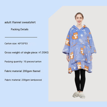 Cross-border Amazon Flannel Lazy Blanket Double-layer Fleece Blanket Hoodie Lambswool Pajamas Lazy Clothes
