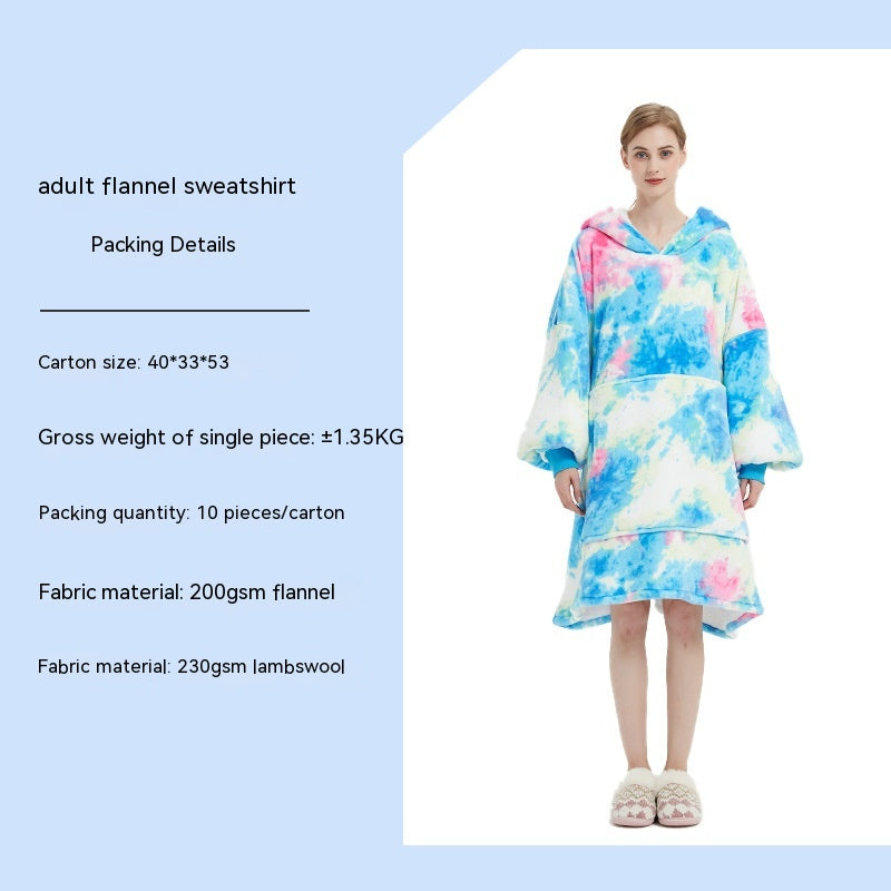 Cross-border Amazon Flannel Lazy Blanket Double-layer Fleece Blanket Hoodie Lambswool Pajamas Lazy Clothes