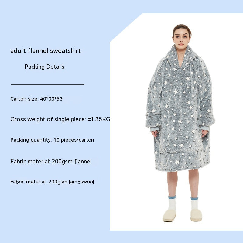 Cross-border Amazon Flannel Lazy Blanket Double-layer Fleece Blanket Hoodie Lambswool Pajamas Lazy Clothes