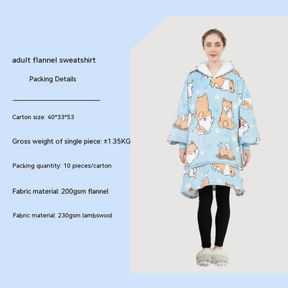 Cross-border Amazon Flannel Lazy Blanket Double-layer Fleece Blanket Hoodie Lambswool Pajamas Lazy Clothes